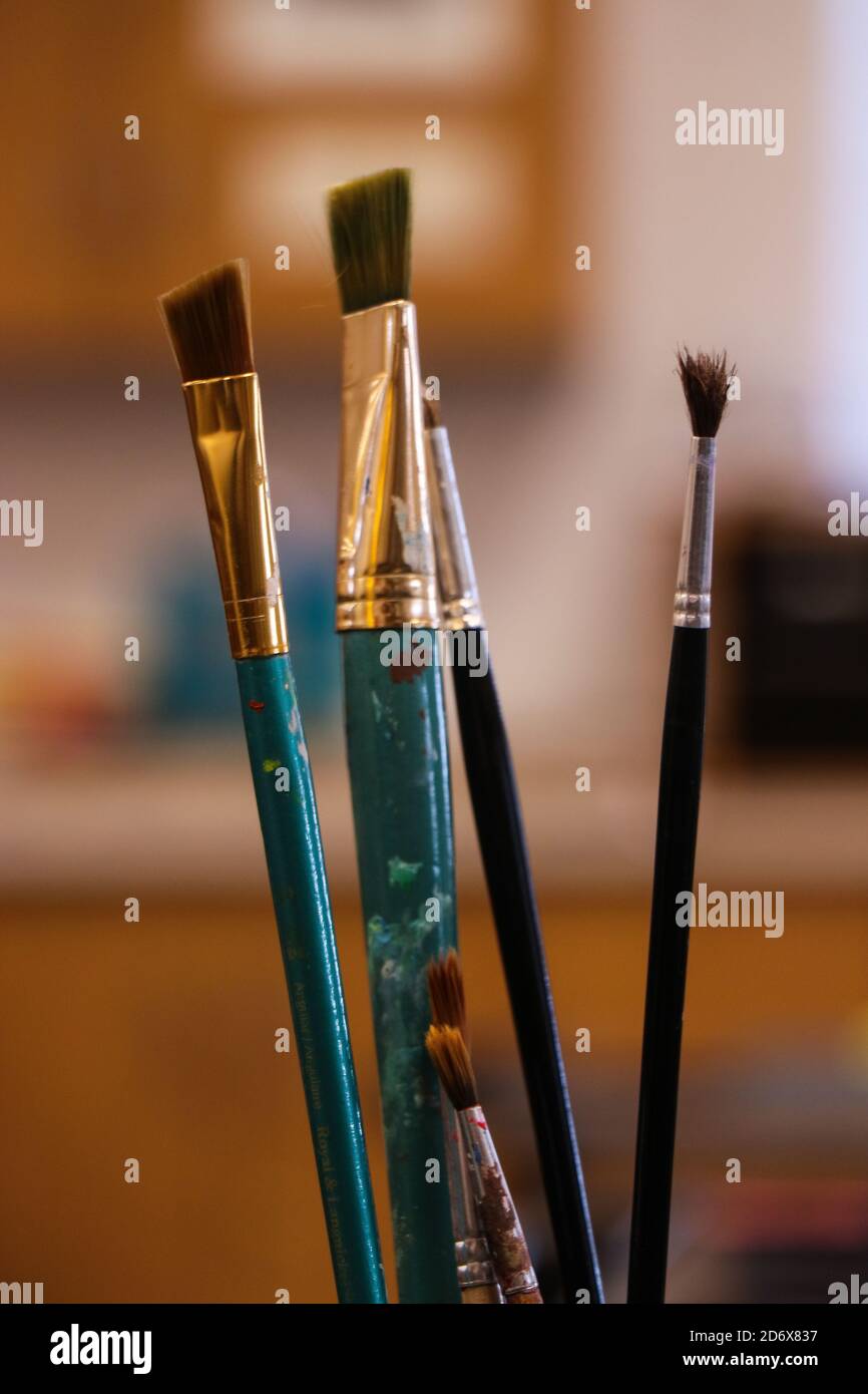 Paintbrushes used for art class. Stock Photo