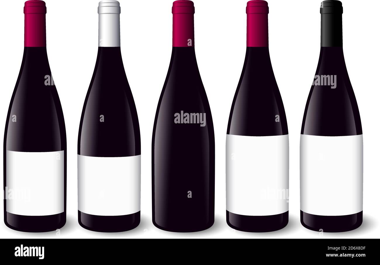 Realistic illustration of red wine bottles Red, silver and black bottle