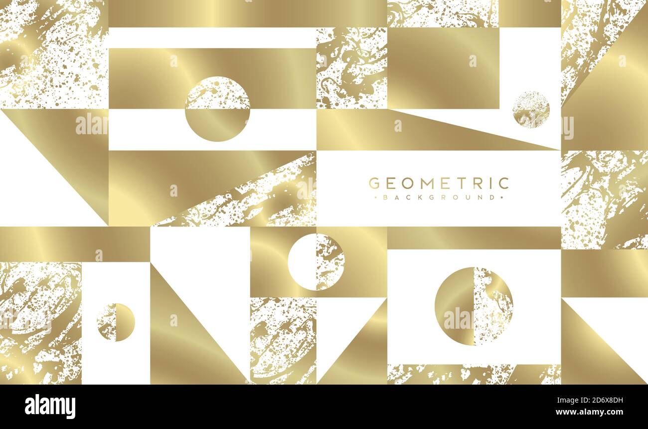 Abstract background with white and gold geometric figures. Elegant design with marble textures and golden color. Vector pattern design. Suitable for c Stock Vector