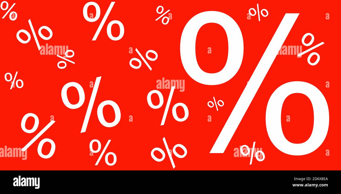 White percents image on a red background. Stock Photo