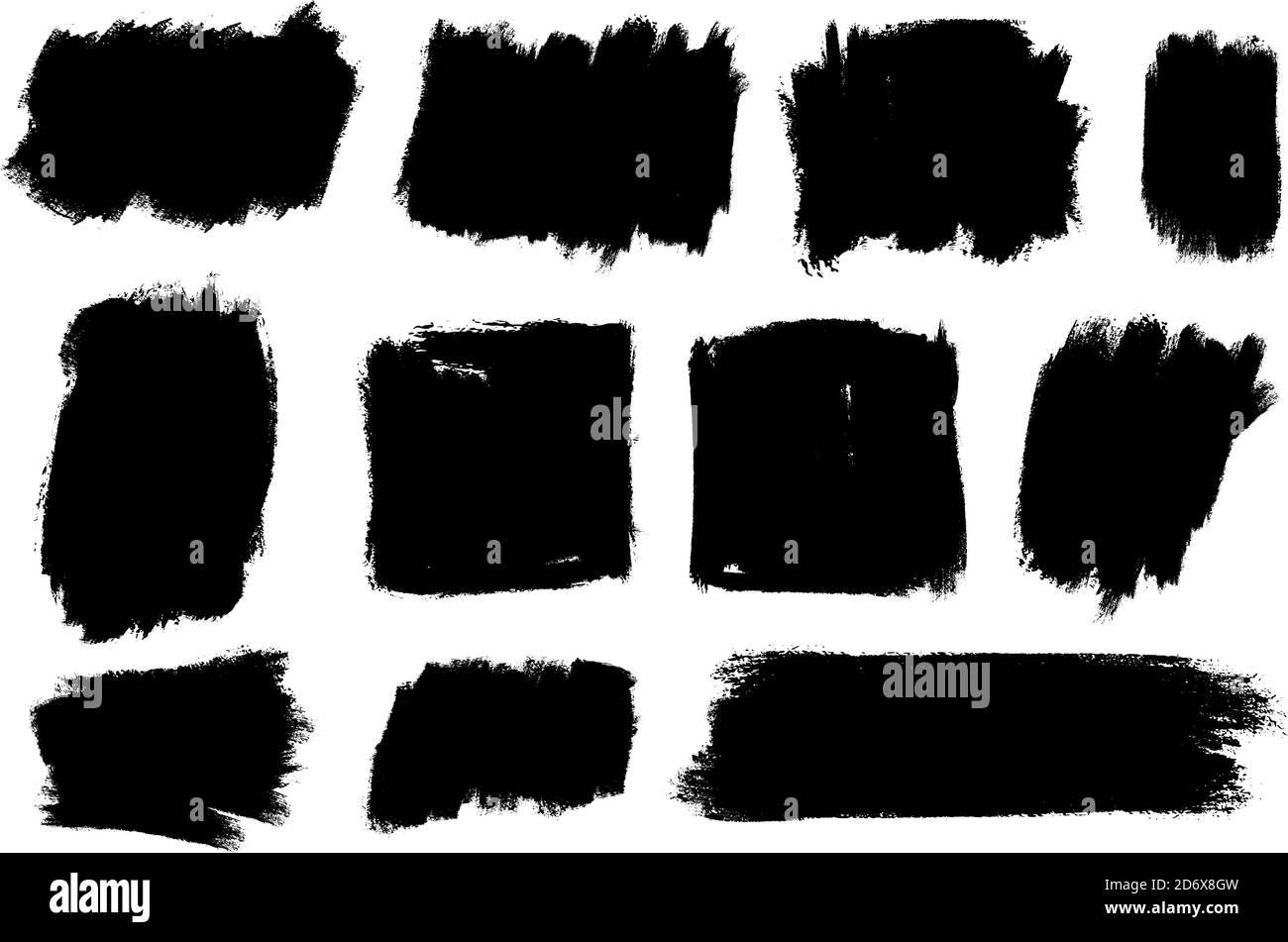 Set of thick brushstrokes. Irregular drawing strokes. Vector brush