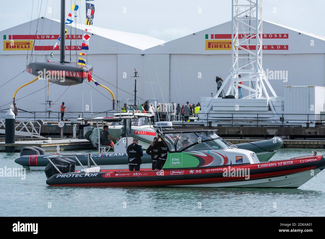 America's Cup team Luna Rossa Prada Pirelli Team christen and launch their second AC75 at their Base in Aucklands Viaduct Harbour.20/10/2020 Stock Photo