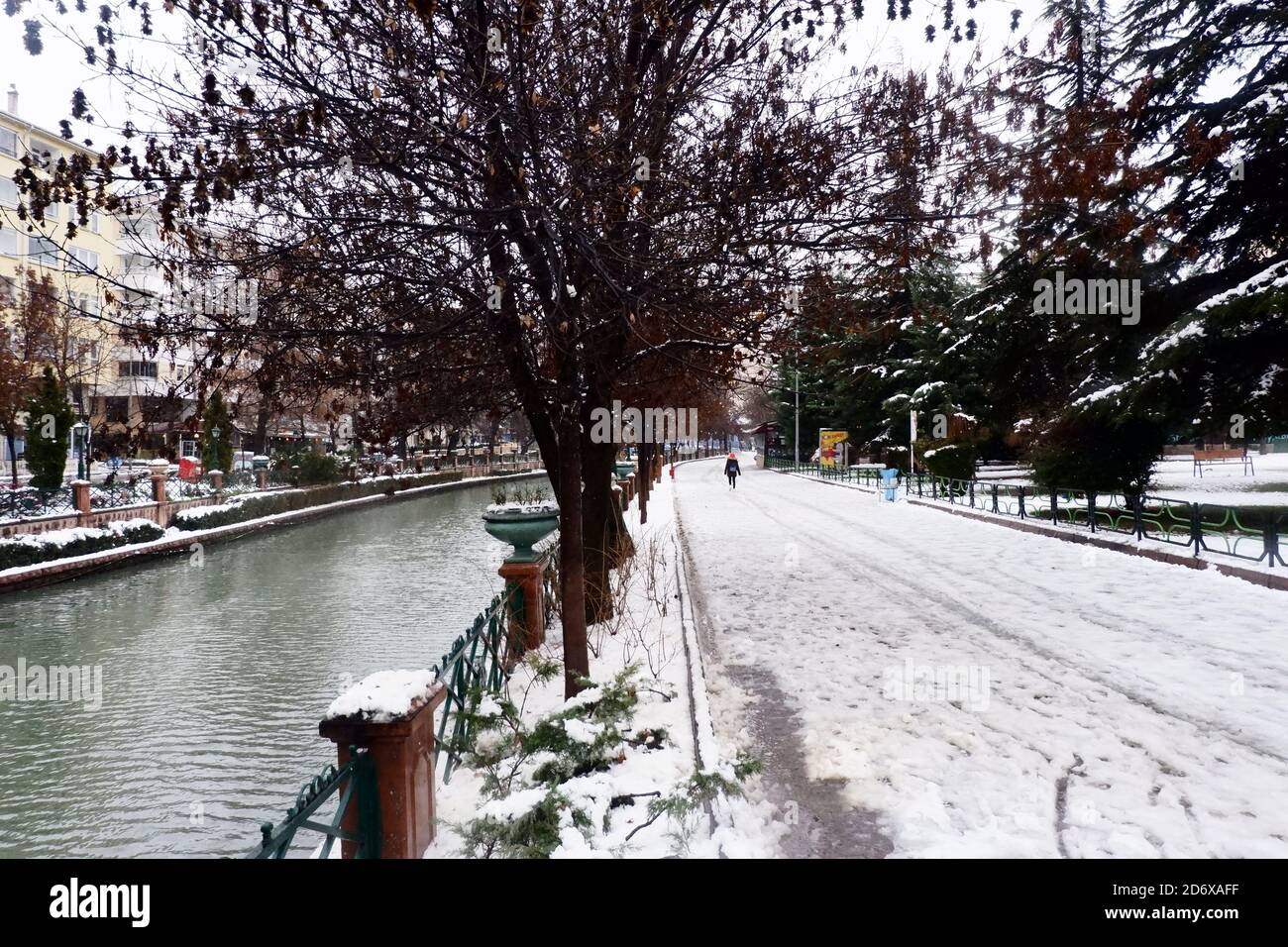 Snowy day at Street in Eskisehir Stock Photo