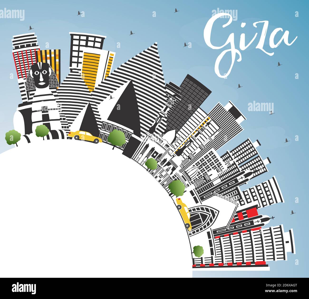 Giza Egypt City Skyline with Gray Buildings, Blue Sky and Copy Space. Vector Illustration. Stock Vector