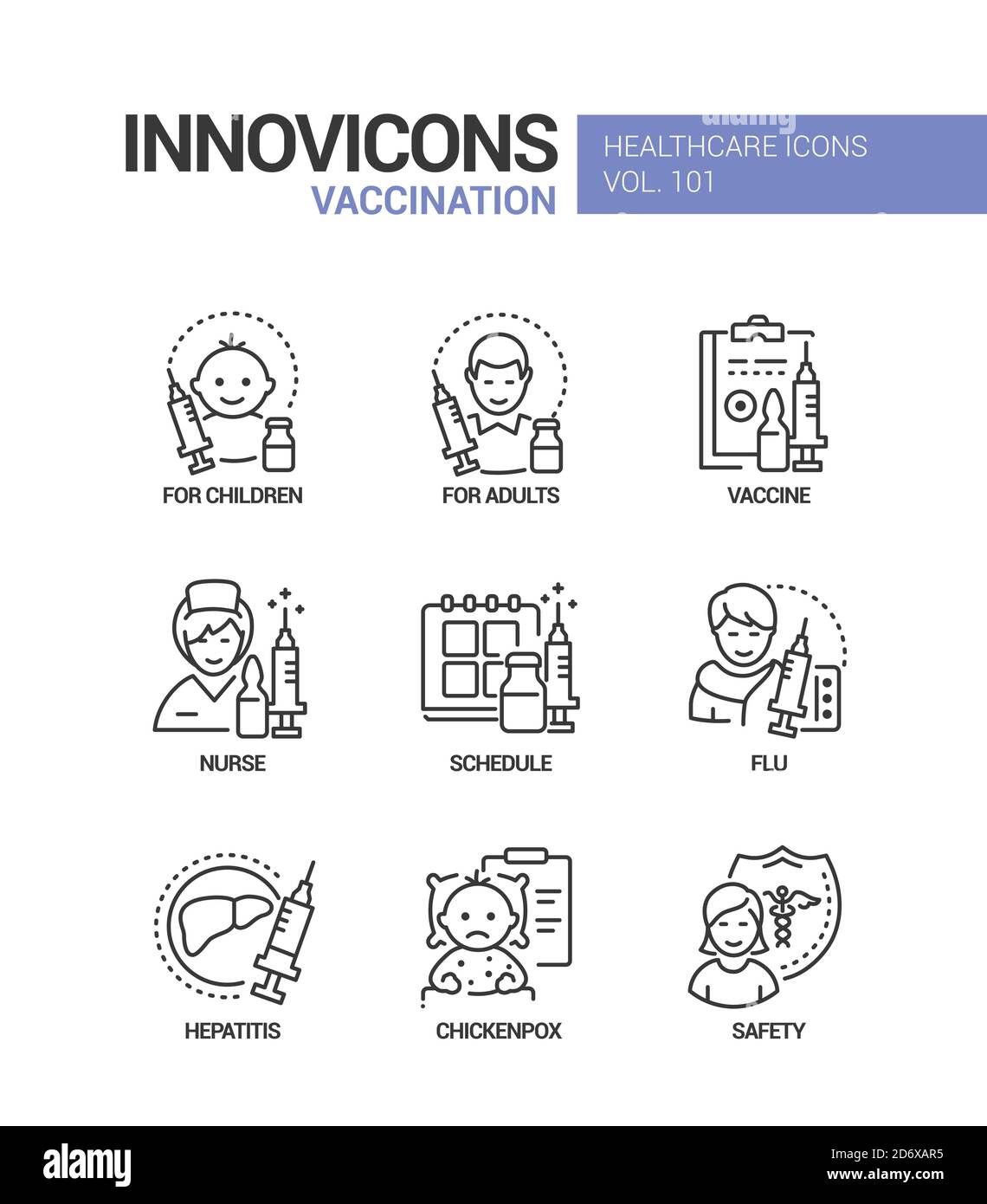 Vaccination - vector line design style icons set Stock Vector Image ...