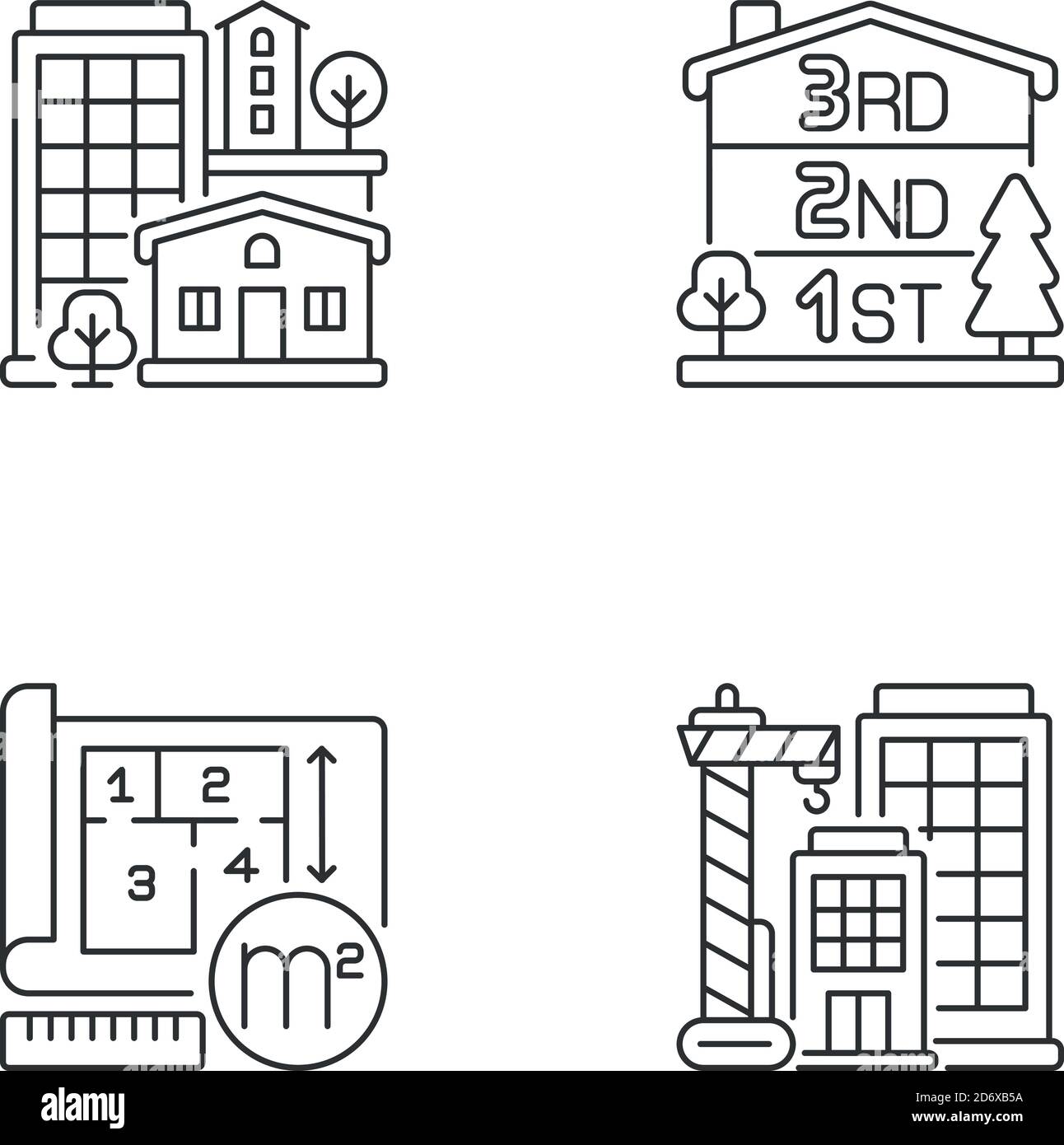 Residential houses pixel perfect linear icons set Stock Vector Image ...
