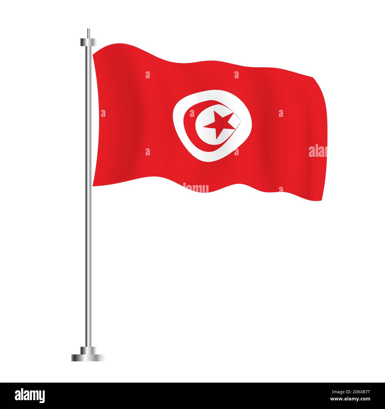 Tunisian Flag. Isolated Wave Flag of Tunisia Country. Vector Illustration. Stock Vector
