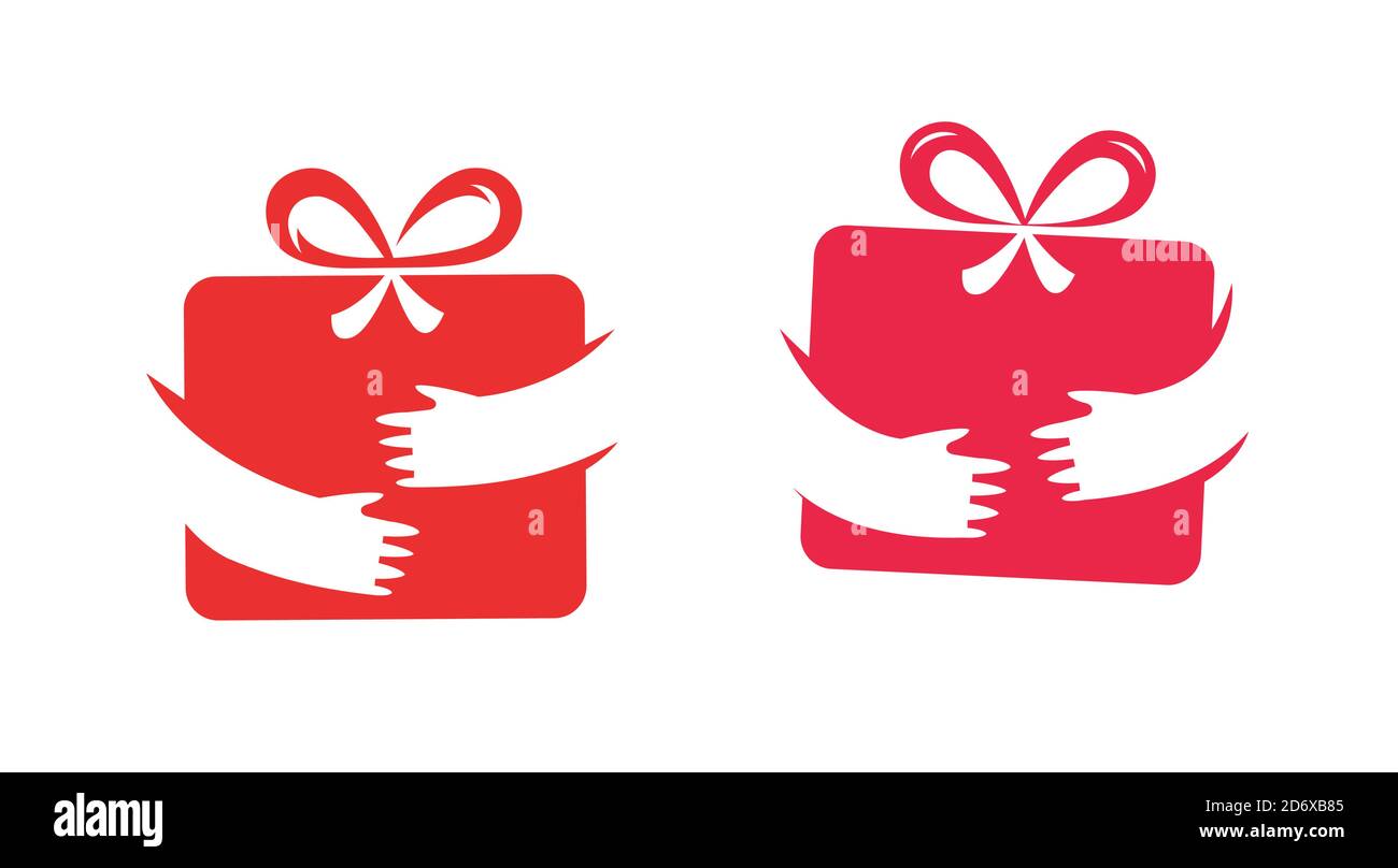Gift box and hands symbol. Present, surprise vector illustration Stock Vector