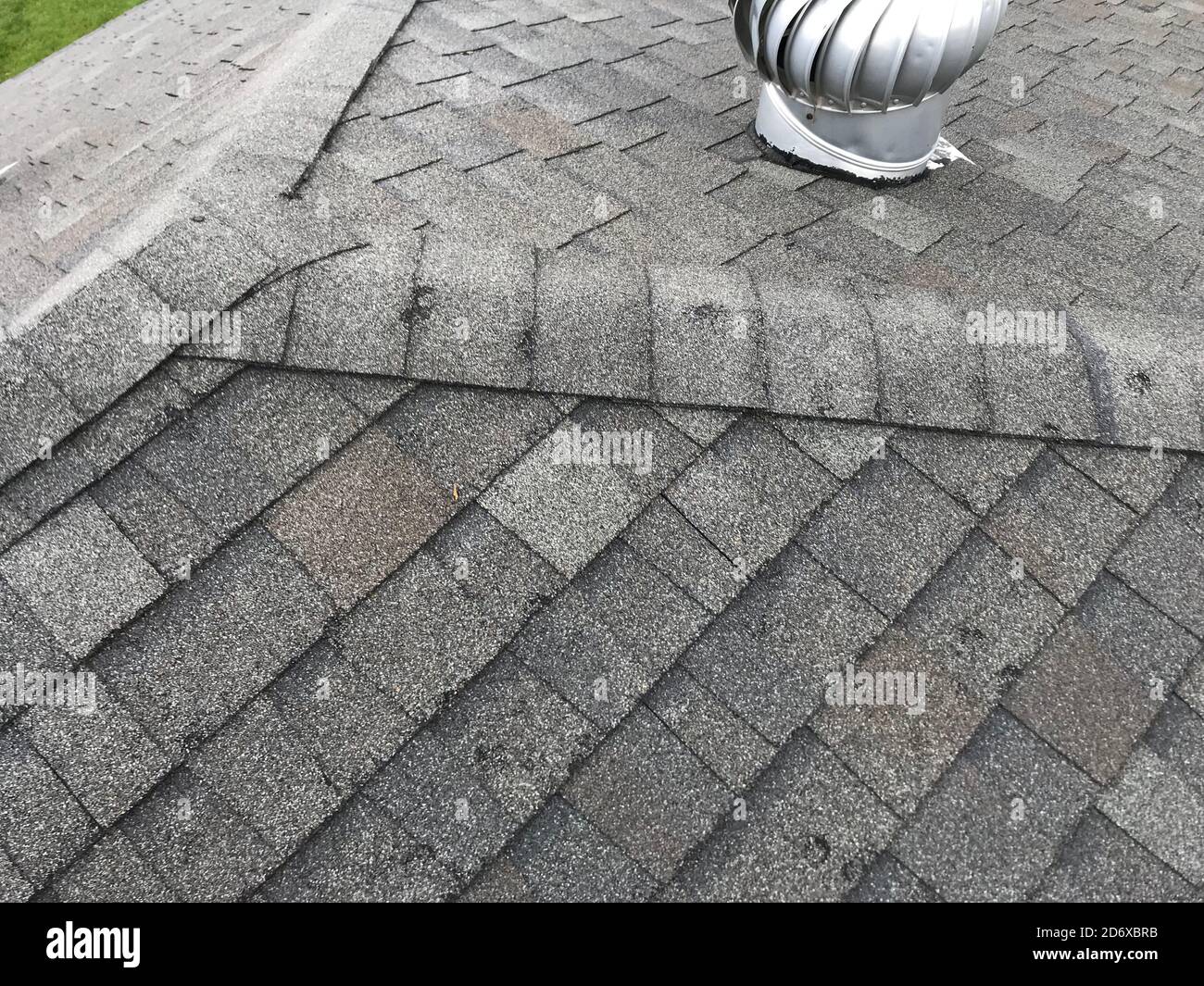 Damaged Shingle Roofing Inspection Stock Photo Alamy