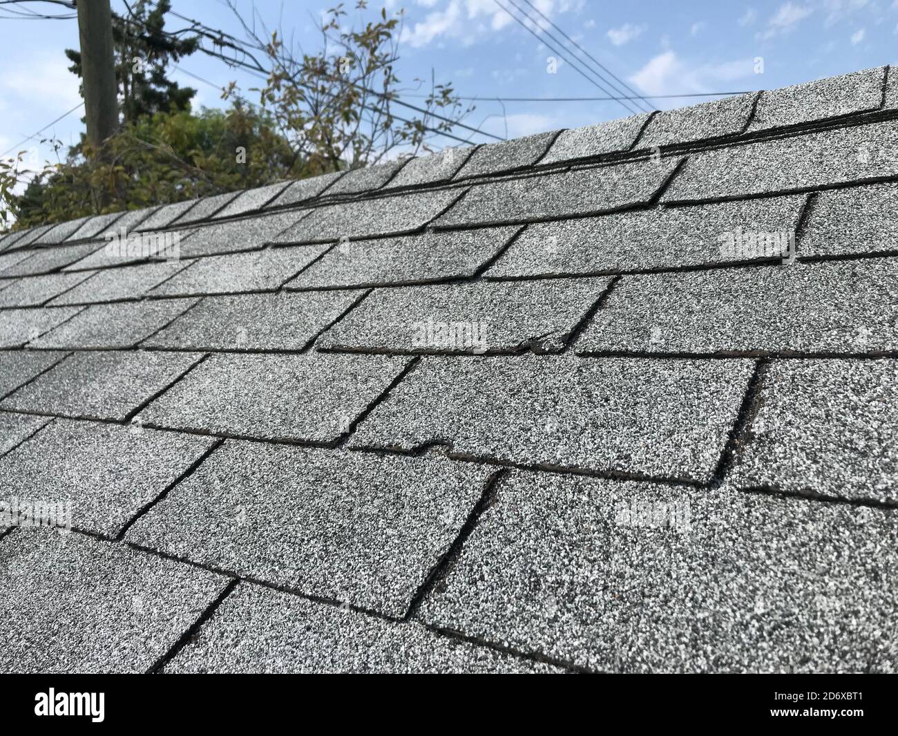 Damaged Shingle Roofing Inspection Stock Photo Alamy