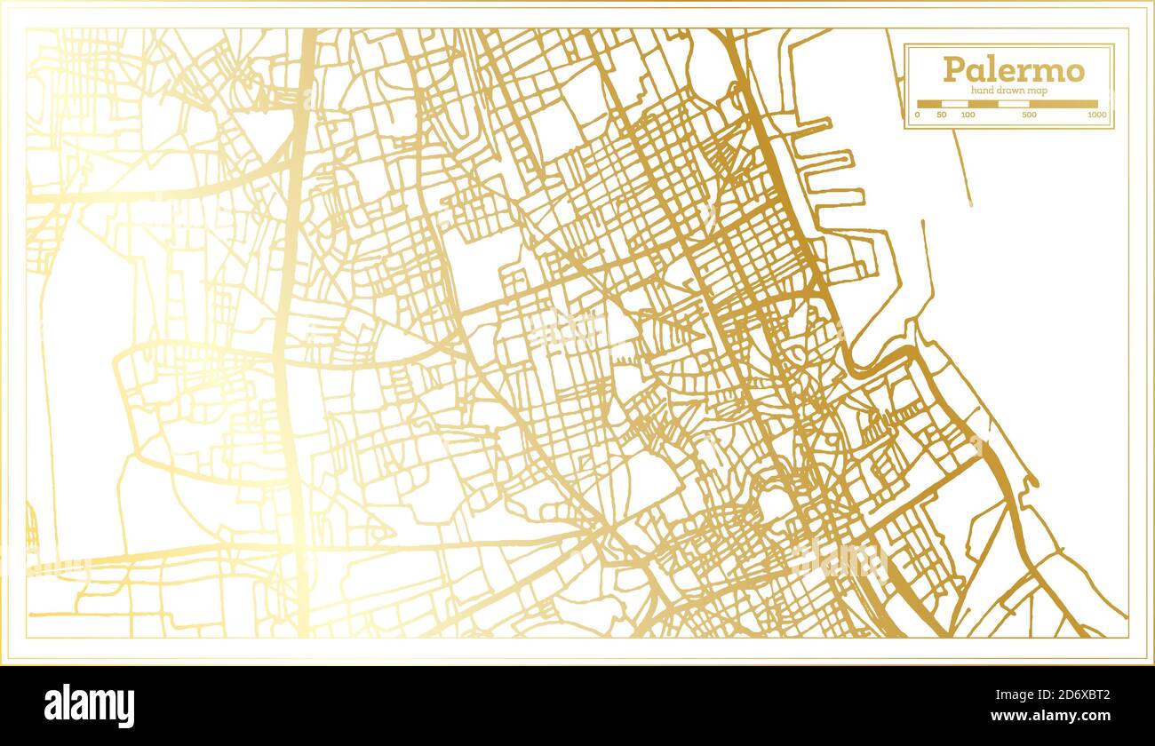 Palermo Sicily City Map in Retro Style in Golden Color. Outline Map. Vector Illustration. Stock Vector