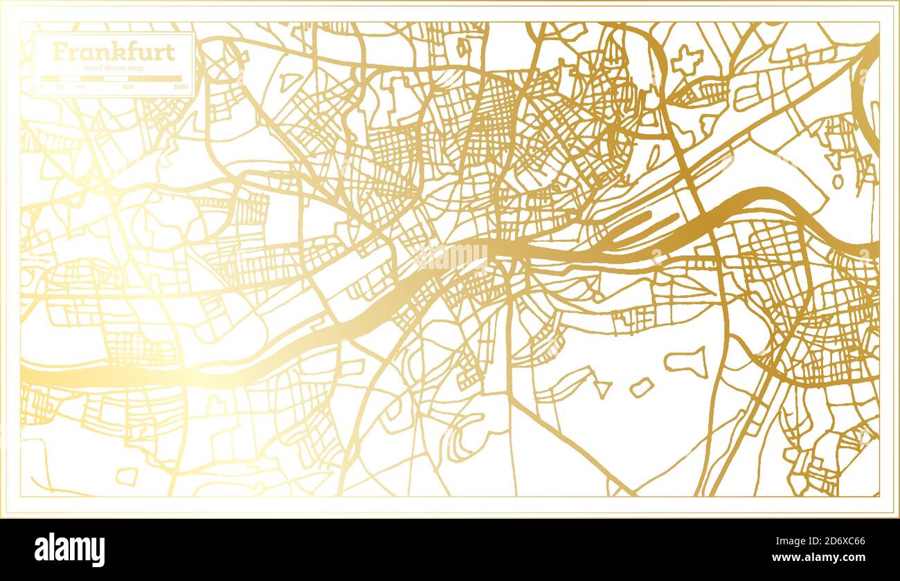 Frankfurt Germany City Map in Retro Style in Golden Color. Outline Map. Vector Illustration. Stock Vector