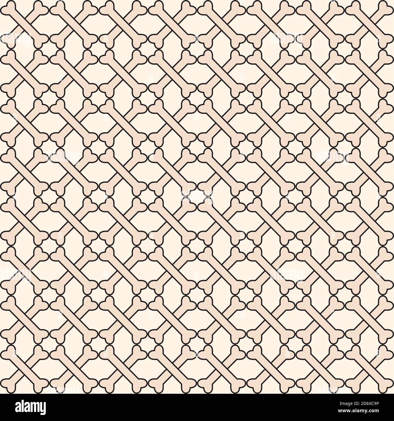 Crossbones shape with outline vector illustration. Seamless pattern design template. Beige color theme Stock Vector