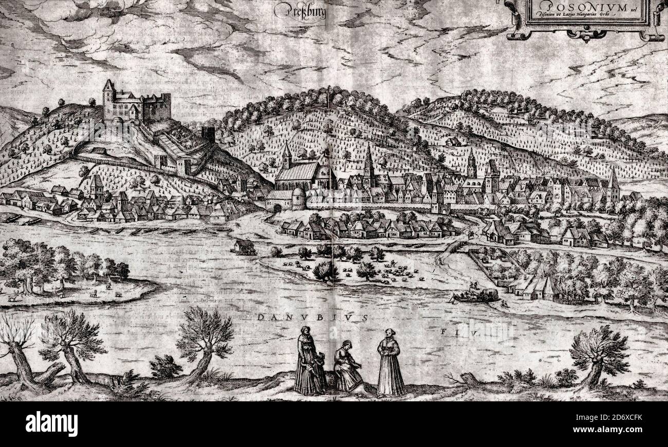 Posonium (Bratislava) by Braun and Hogenberg, 1588 Stock Photo