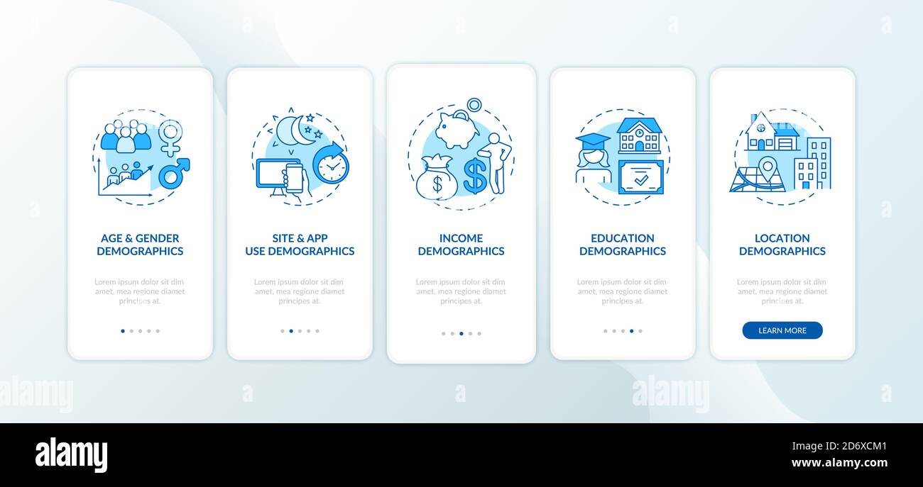 Social media demographics onboarding mobile app page screen with ...