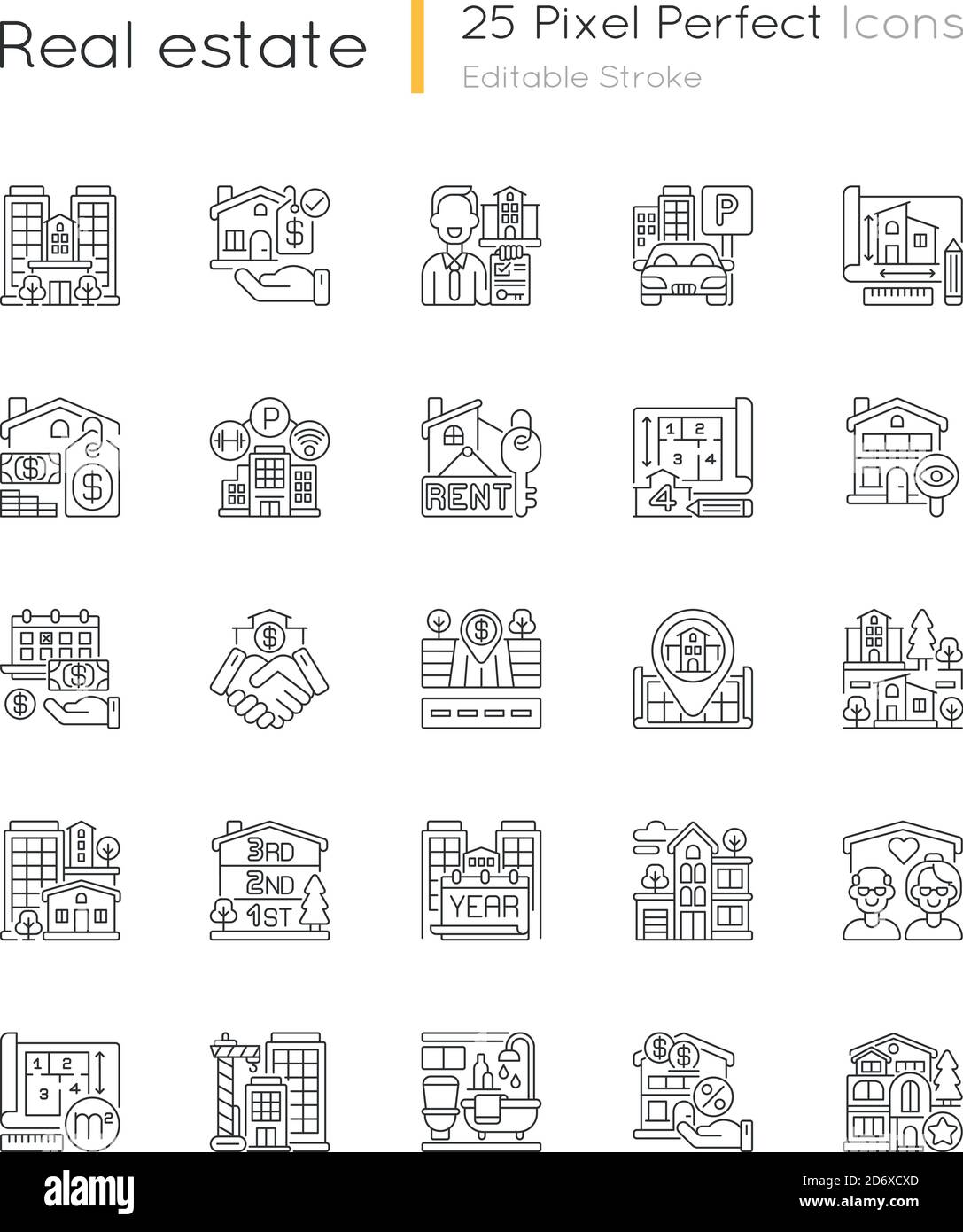 Real estate pixel perfect linear icons set Stock Vector Image & Art - Alamy