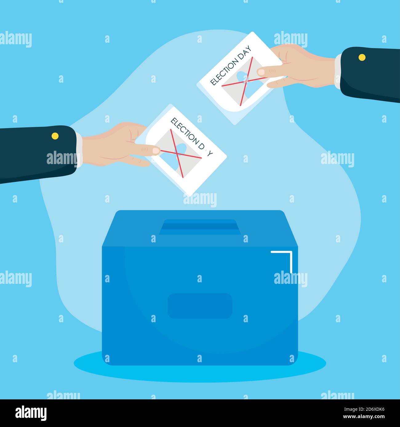 Election day design hands holding a votes and ballot box over blue ...