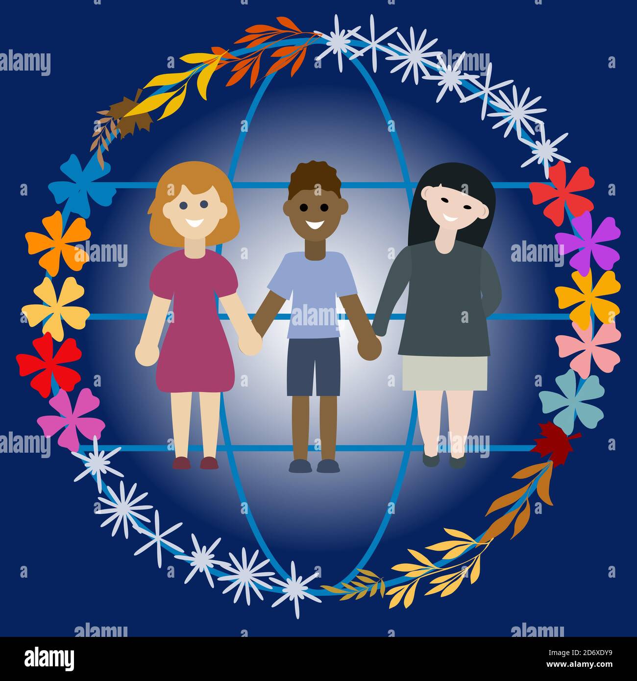 Happy childhood. Race equality, tolerance, diversity. Vector illustration Stock Vector