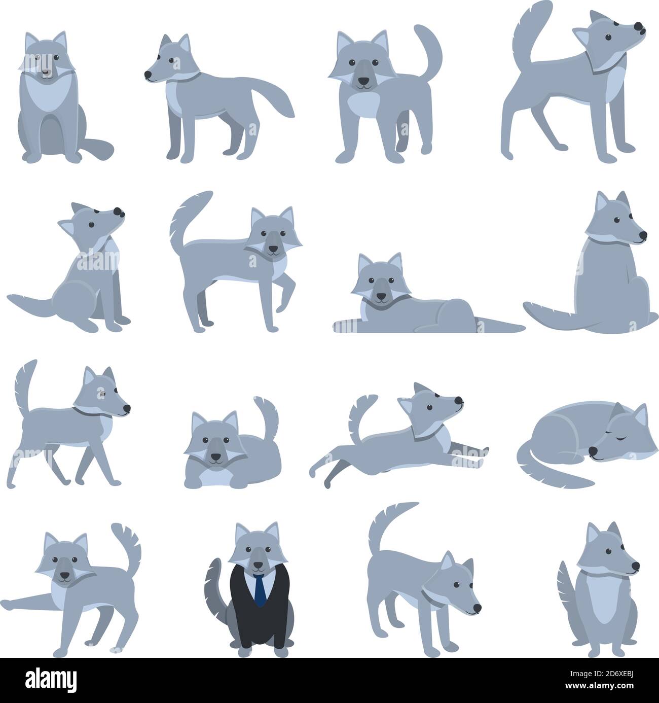 Wolf icons set. Cartoon set of wolf vector icons for web design Stock ...