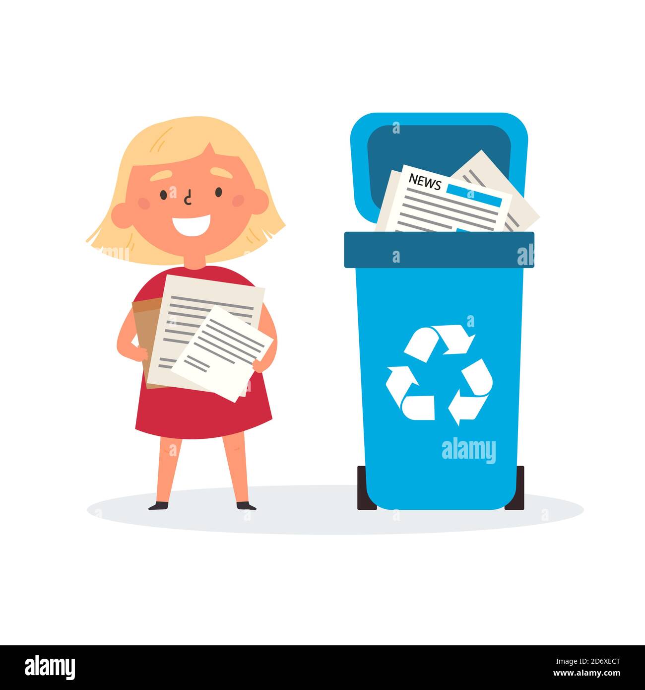 Cute girl sorting trash and garbage for recycling Stock Vector