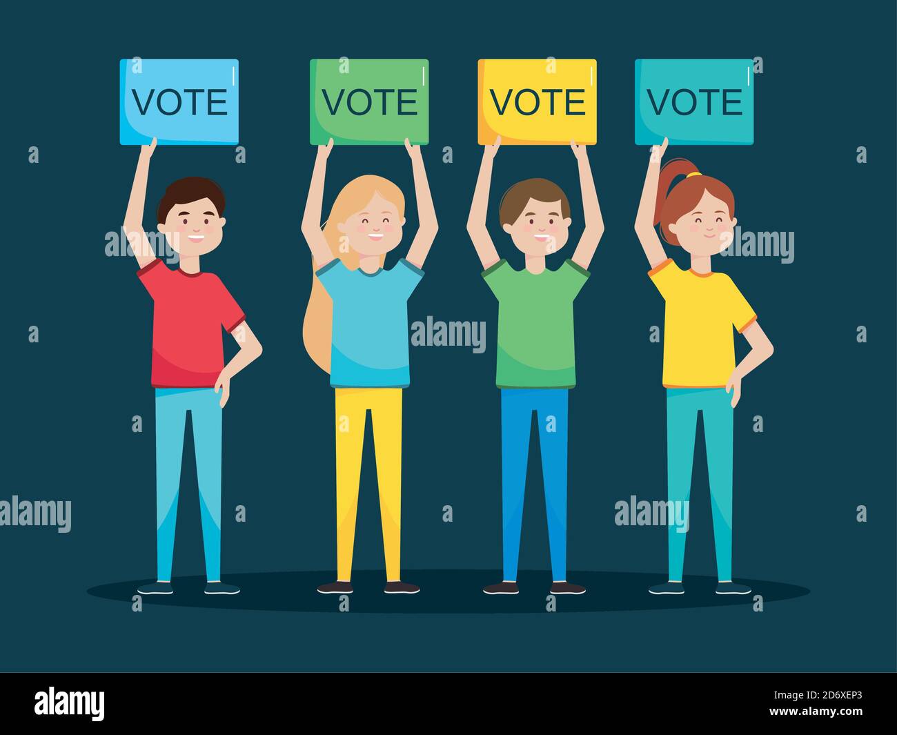 Election day design with cartoon happy people standing and holding