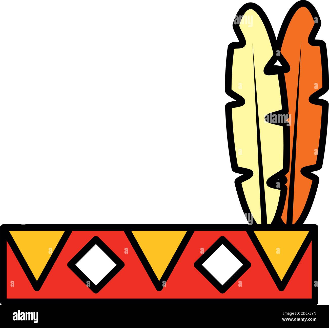 Native American feathered headdress icon over white background, line ...