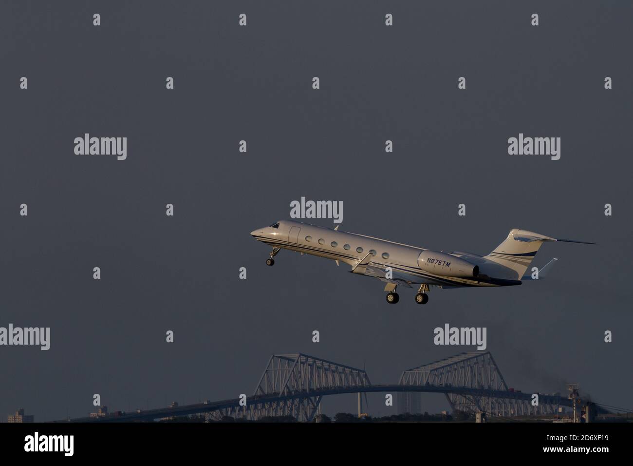 A Rayttheon Hawker 800XP executive jet, operated by Travel Management Company Ltd, takes off