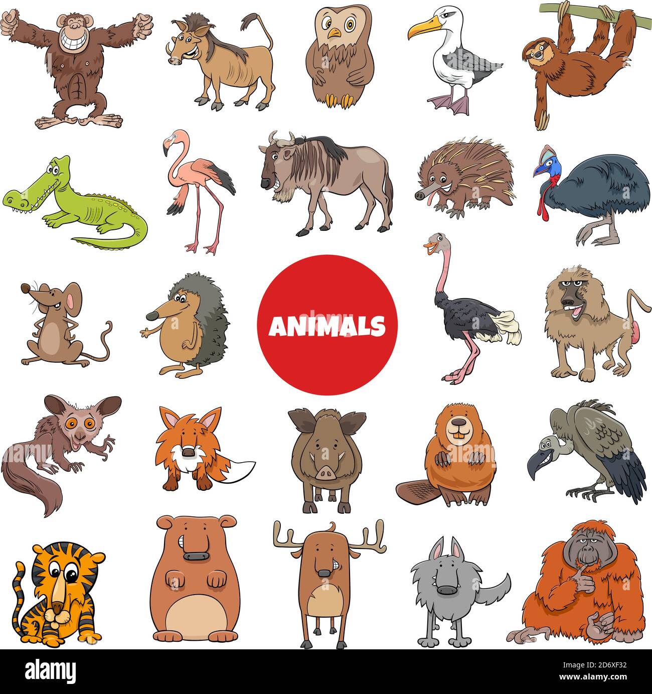 Cartoon Illustration of Funny Wild Animal Characters Big Set Stock Vector  Image & Art - Alamy