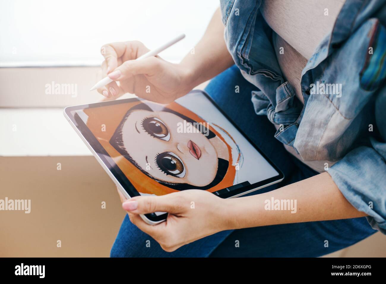 Creative Hobby And Freelance Artistic Work Job Caucasian Woman Artist Illustrator Painting Drawing On Touch Pad Digital Tablet With Stylus Process O Stock Photo Alamy