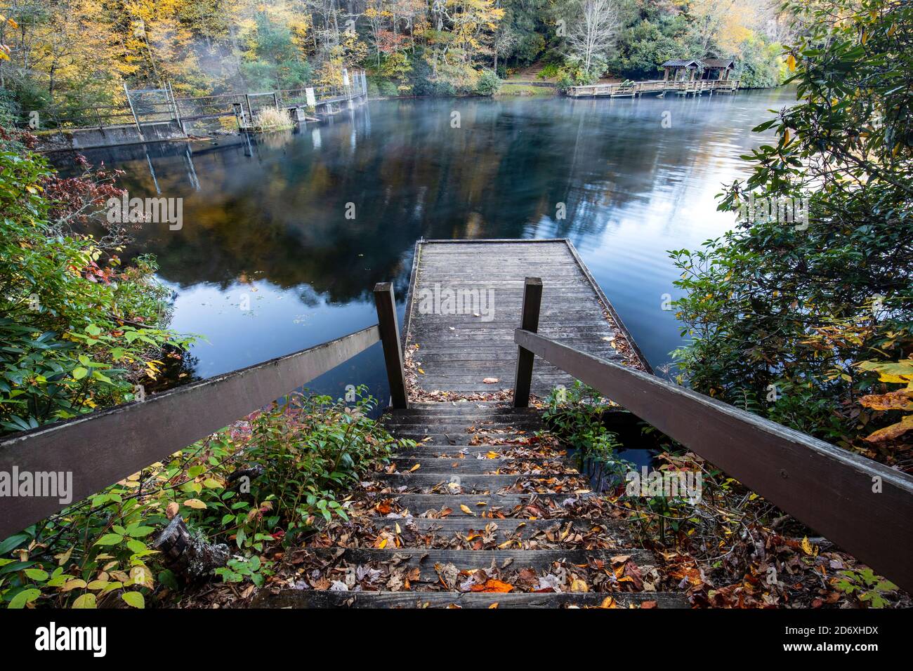 Dock on Balsam Lake - Roy Taylor Forest in the Nantahala National Forest, Canada, North Carolina, USA Stock Photo