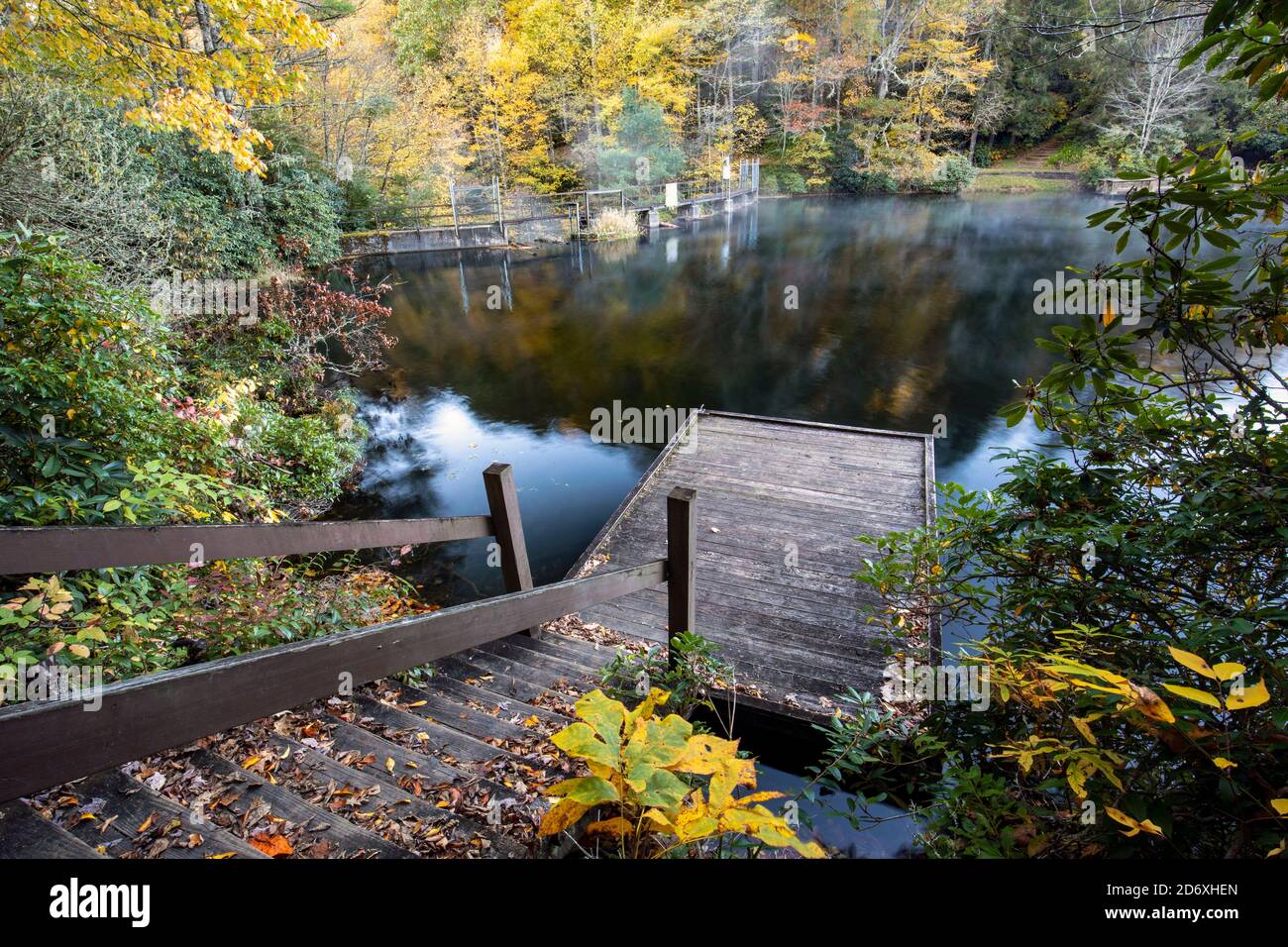 Dock on Balsam Lake - Roy Taylor Forest in the Nantahala National Forest, Canada, North Carolina, USA Stock Photo