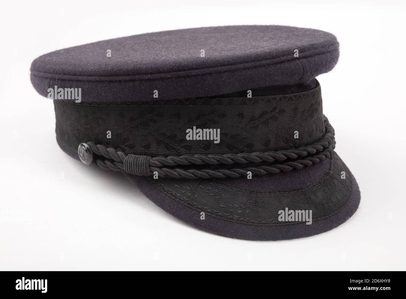 German traditional blue Prinz-Heinrich-Mütze Captains hat over bright ...