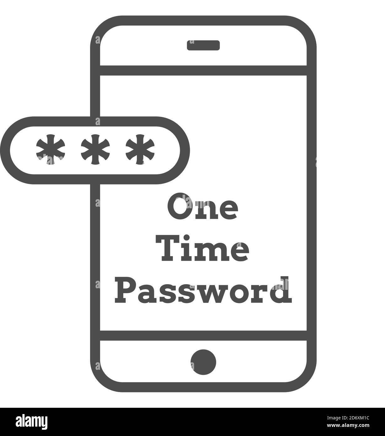 Mockup phone with encrypted password authentication. Two Factor Authentication or Multifactor Authentication or One Time Password OTP icon. Stock Vector