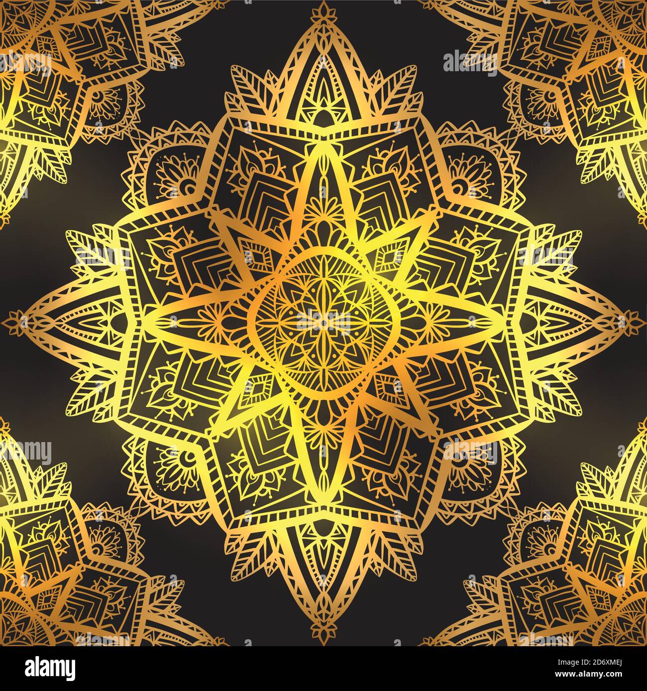 Seamless pattern of luxury gold mandalas on black background. Hand ...