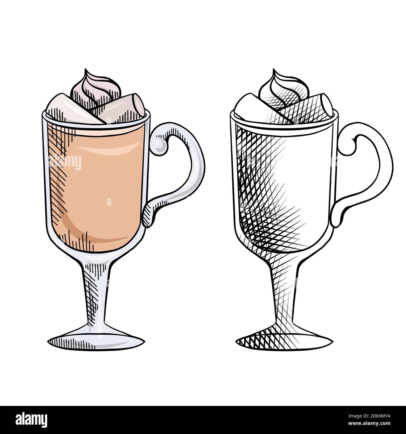 Vector Color Sketch Glass with Irish Coffee Stock Vector by