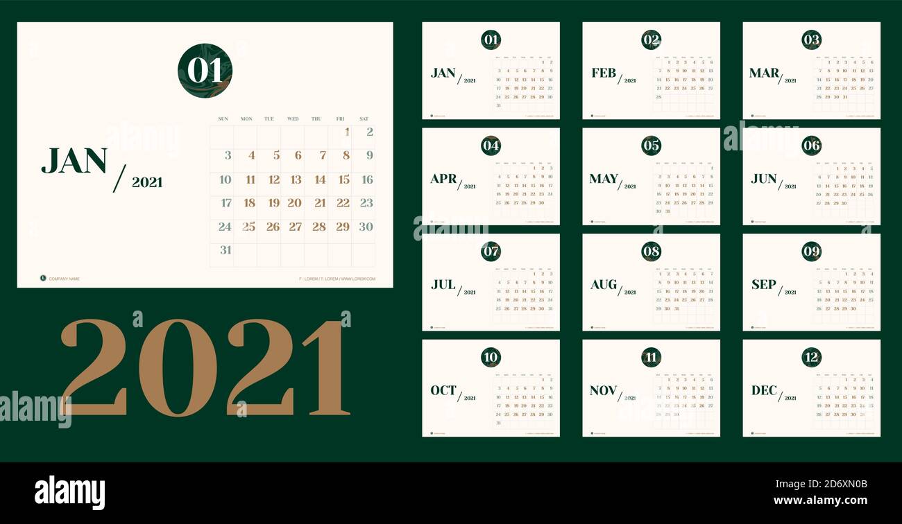 Vector 2021 new year calendar planner template in minimal table simple style with marble month texture number,Holiday event planner,Week Starts Sunday Stock Vector