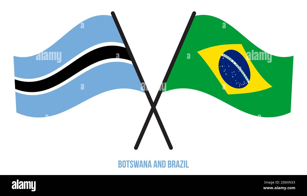 Botswana and Brazil Flags Crossed And Waving Flat Style. Official ...