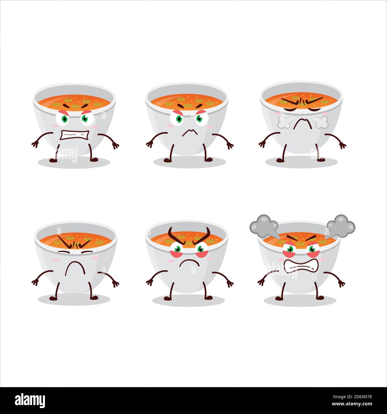 Pumpkin cream soup cartoon character with various angry expressions