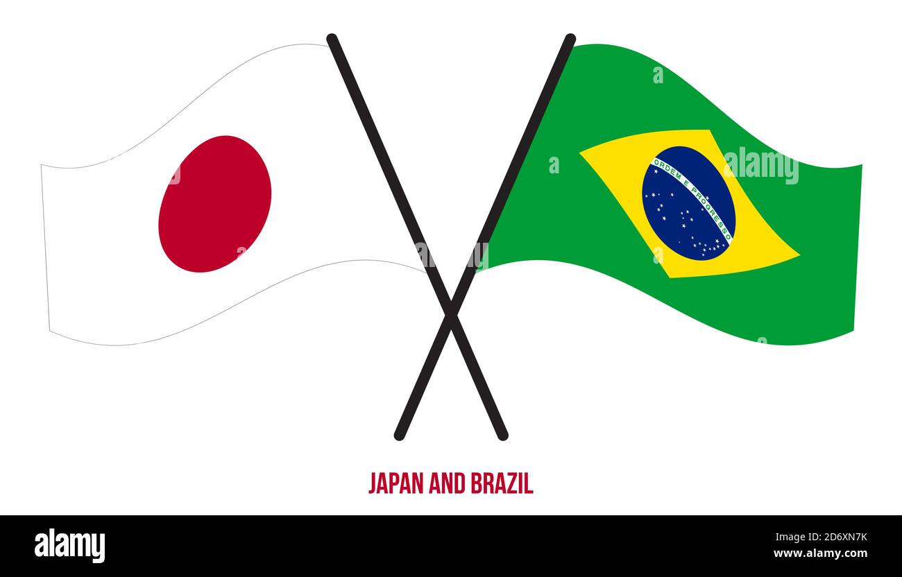 Japan and Brazil Flags Crossed And Waving Flat Style. Official