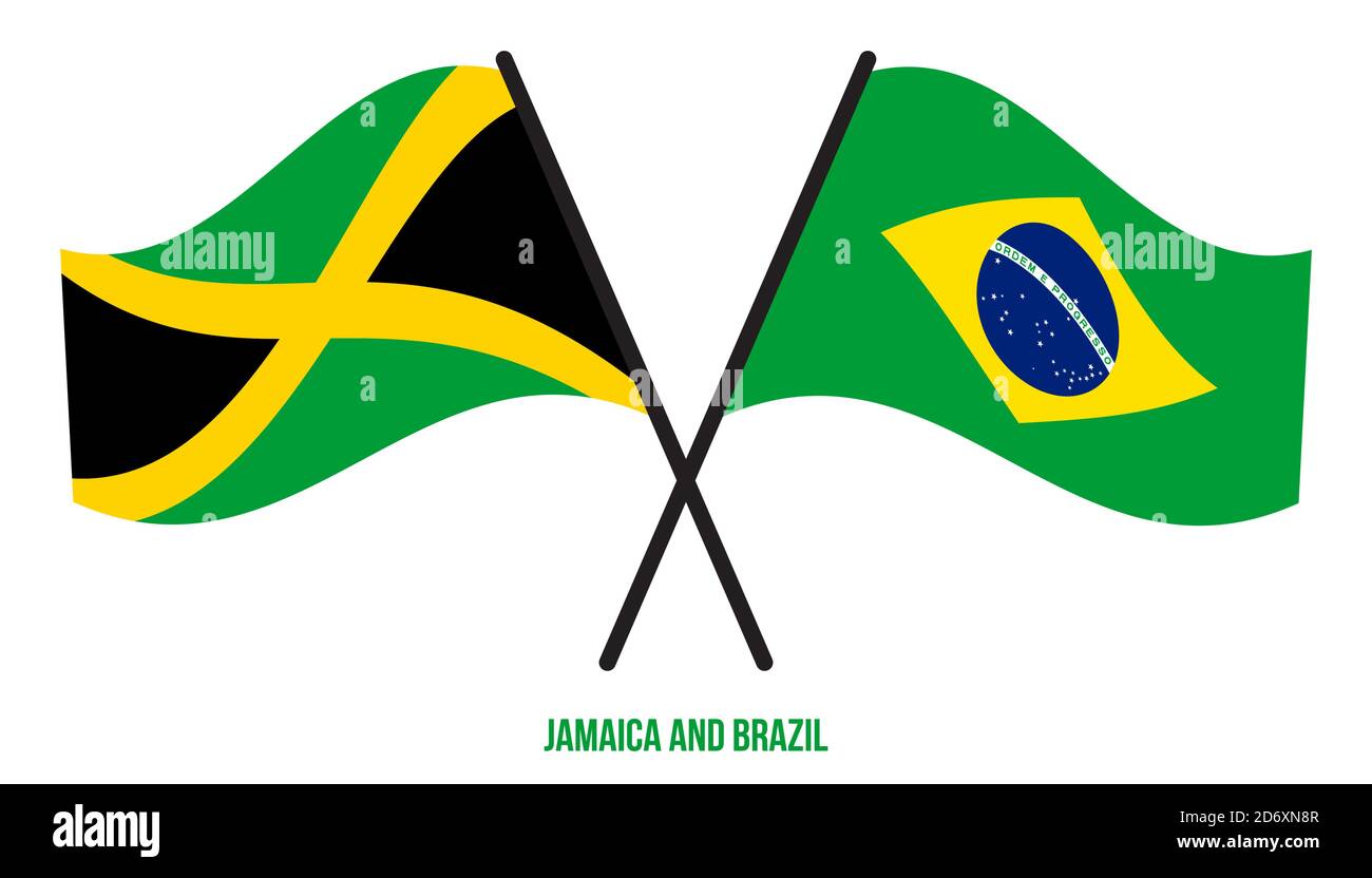 Jamaica and Brazil Flags Crossed And Waving Flat Style. Official ...