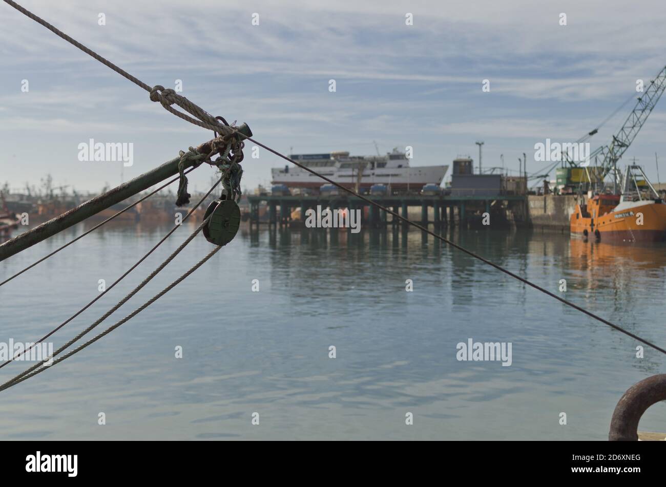 View from a harbor with fishing boats Stock Photo - Alamy