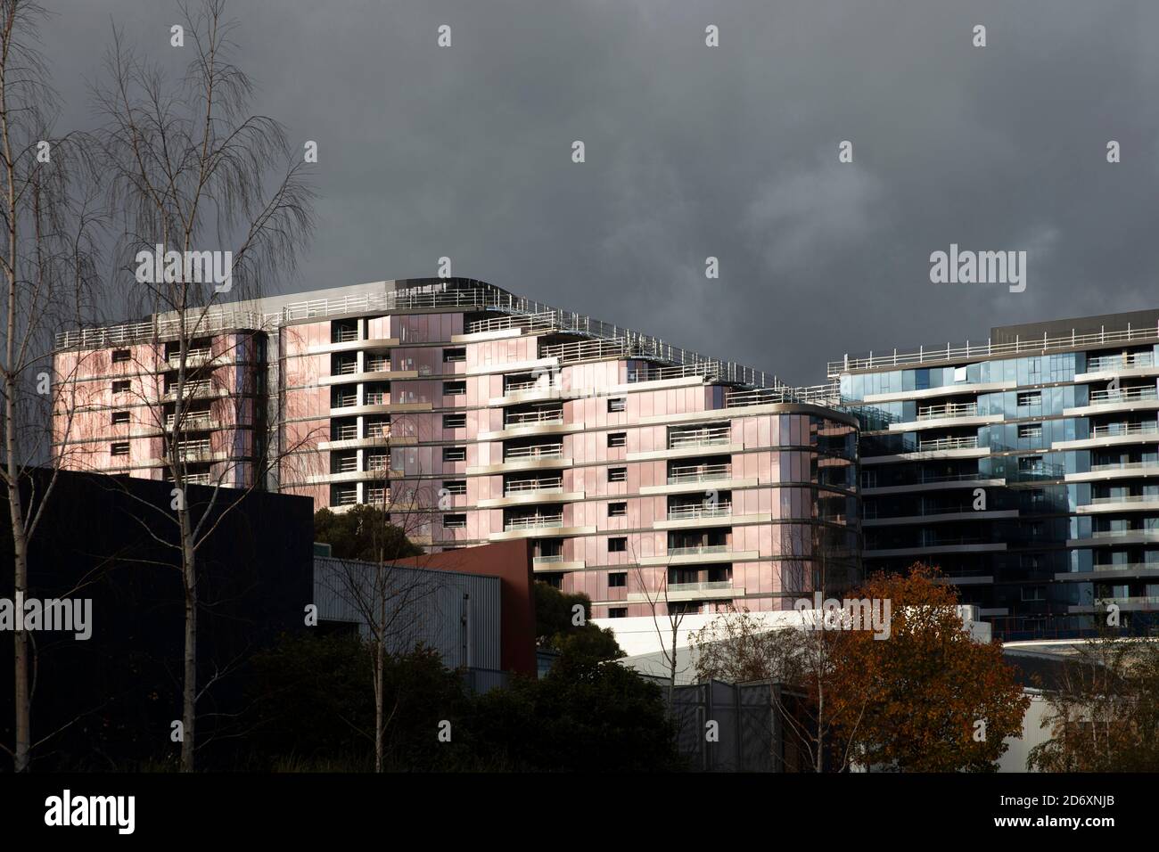 Glen waverley apartments with ominous cloudscape. Stock Photo