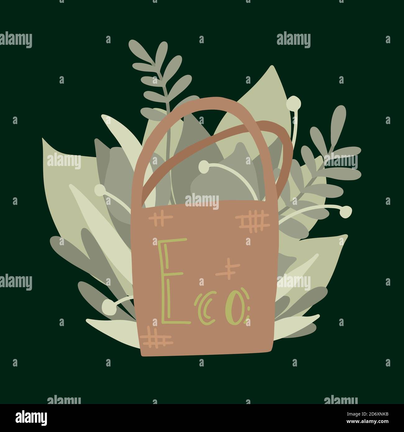 eco bag on a dark green background with green leaves zero waste illustration with foliage vector element for print greeting card banner stickers stock vector image art alamy