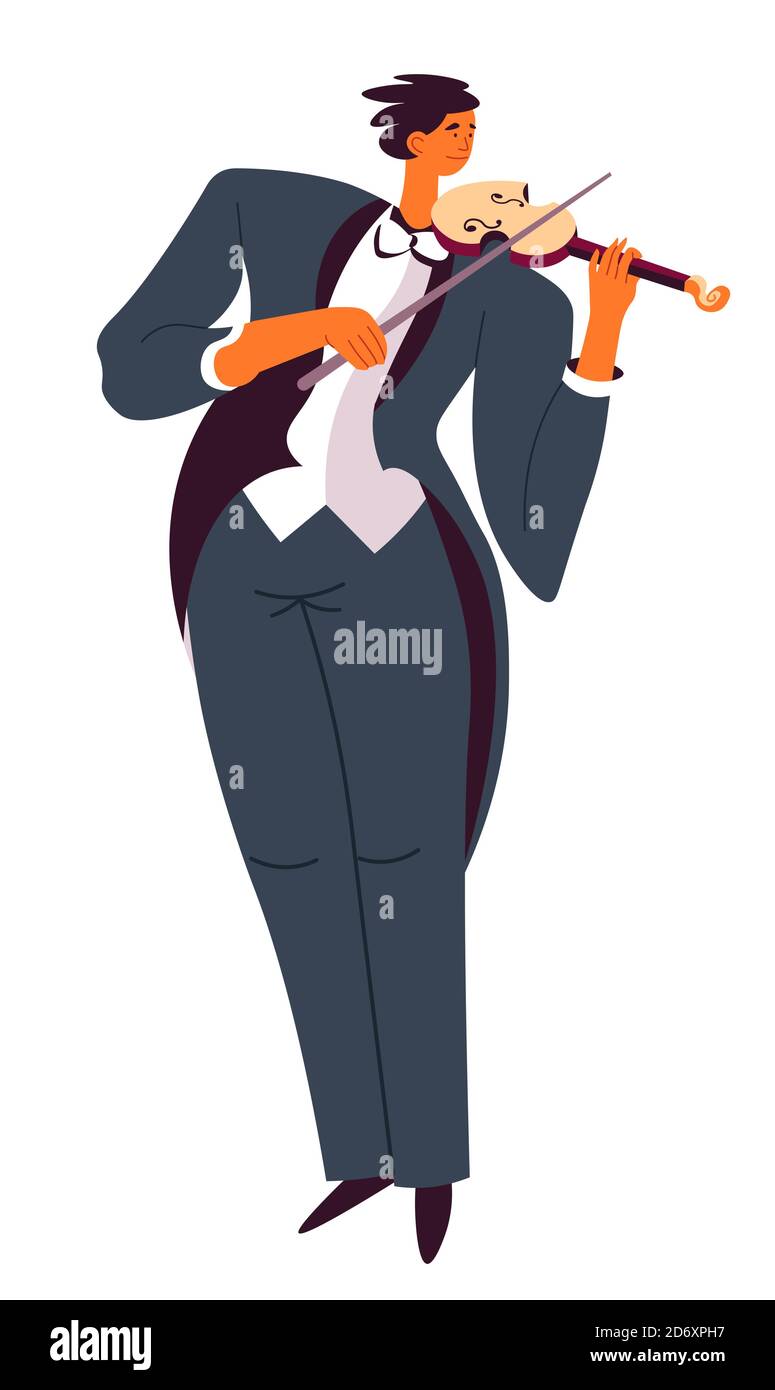 Violin player, classical music performer concert or practicing Stock Vector