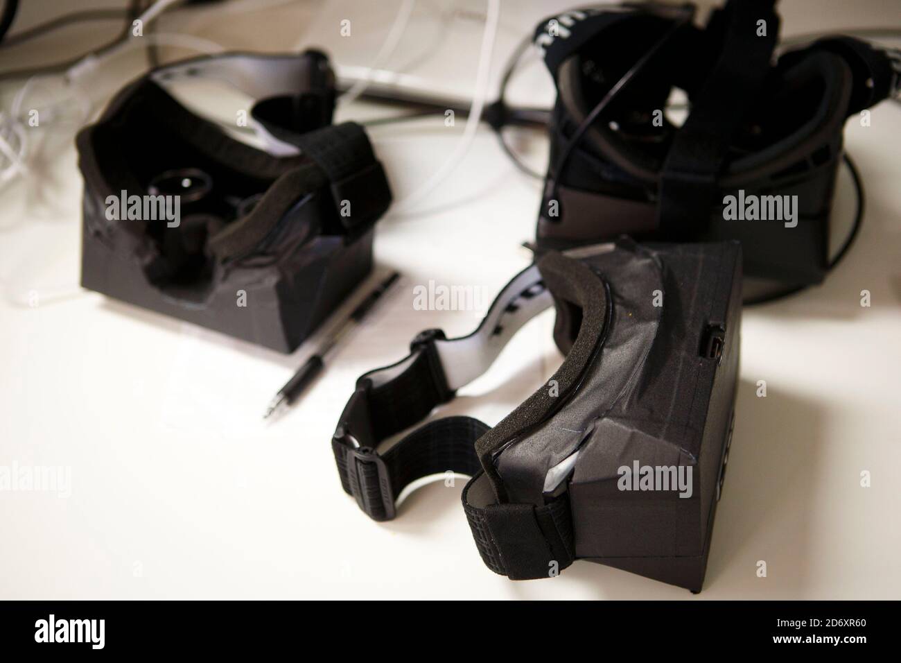 Irvine, California, USA. 6th Feb, 2013. Prototypes of the Oculus Rift virtual reality video game headset the Oculus company is developing in Irvine, California on Wednesday, February 6, 2013. © 2013 Patrick T. Fallon Credit: Patrick Fallon/ZUMA Wire/Alamy Live News Stock Photo