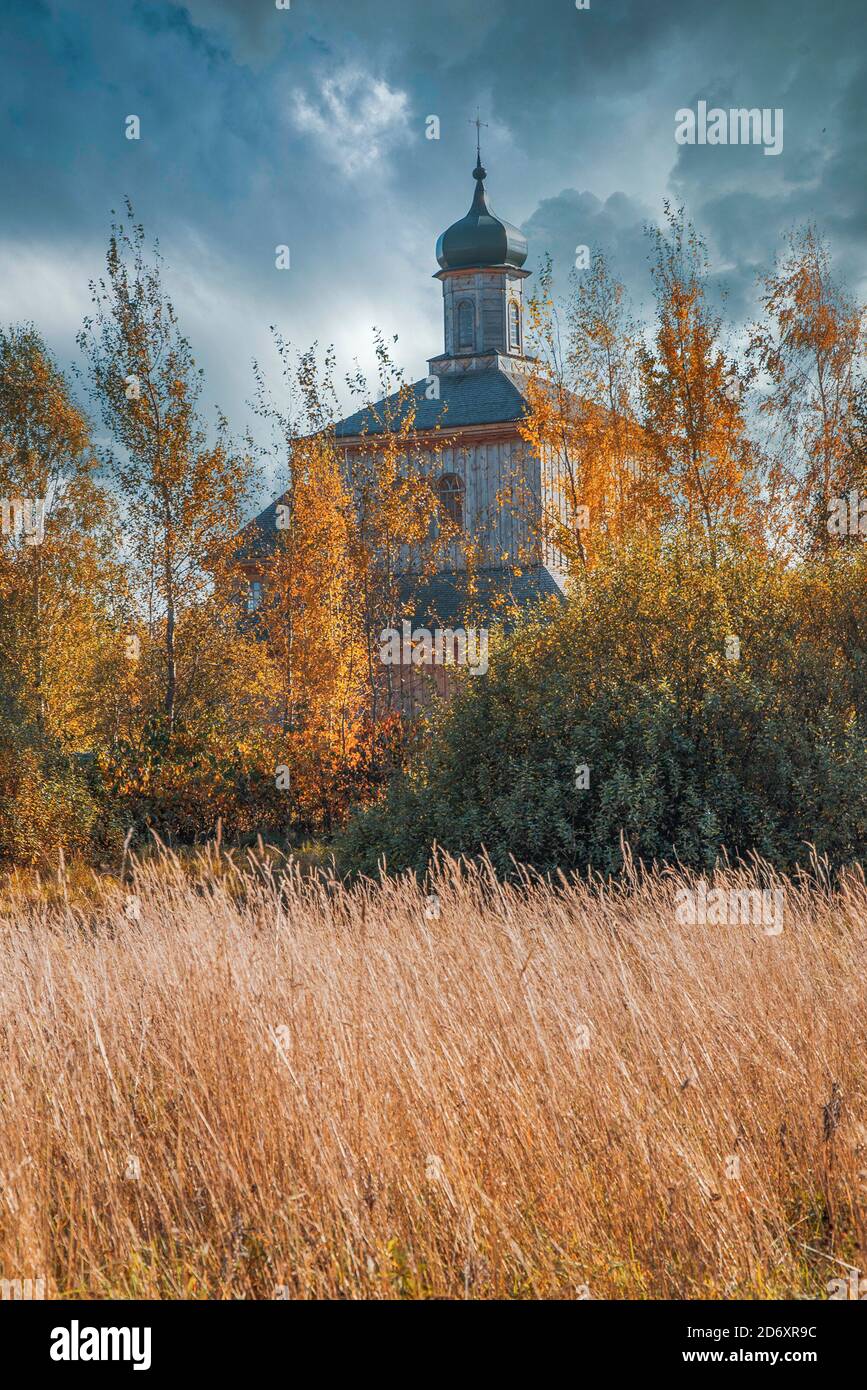 wooden Orthodox church in the fall. Belarus Stock Photo - Alamy