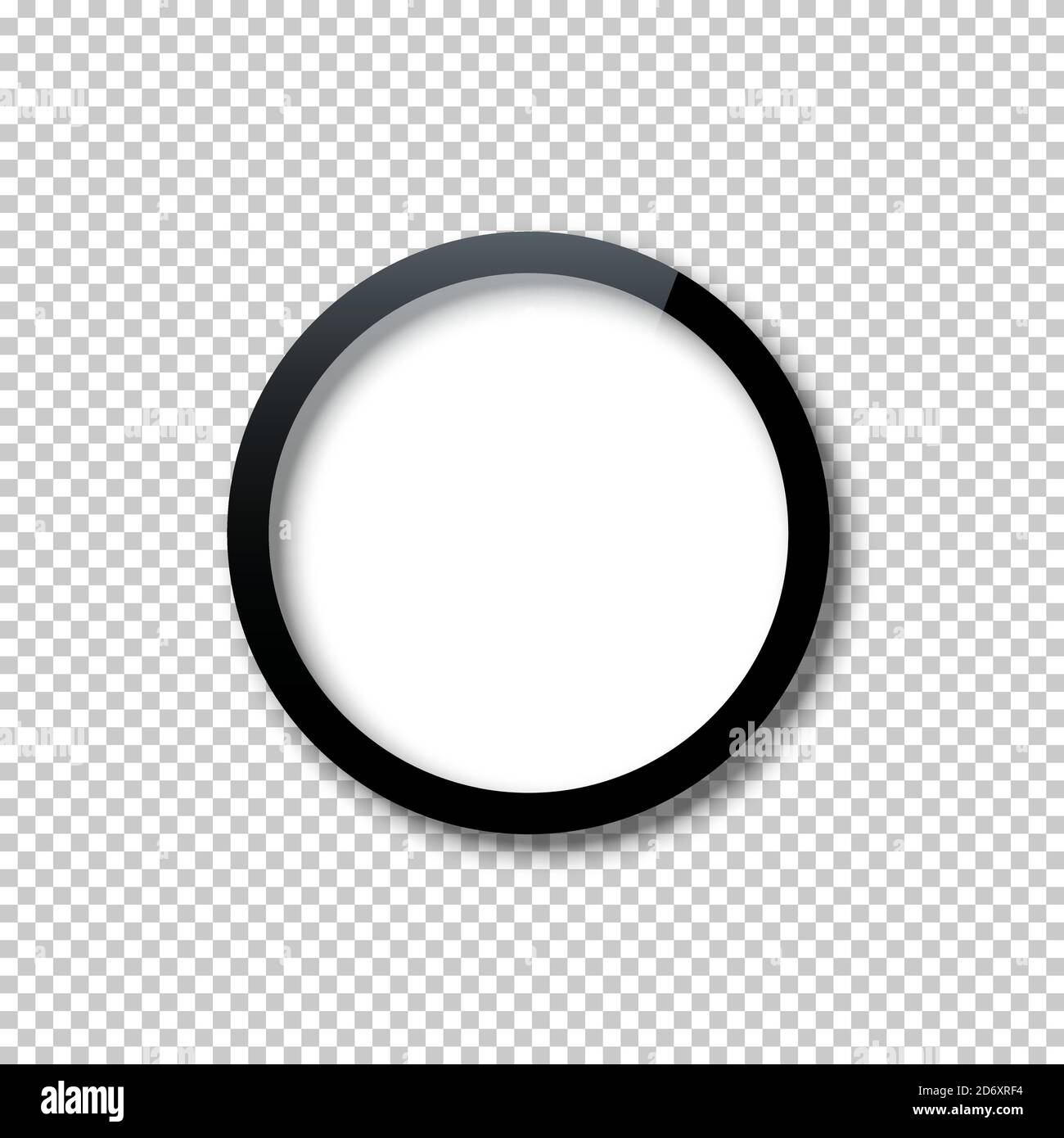 Black circle frame template with empty white copy space inside isolated on transparent background. Dark bound border shape with blank surface. Vector Stock Vector