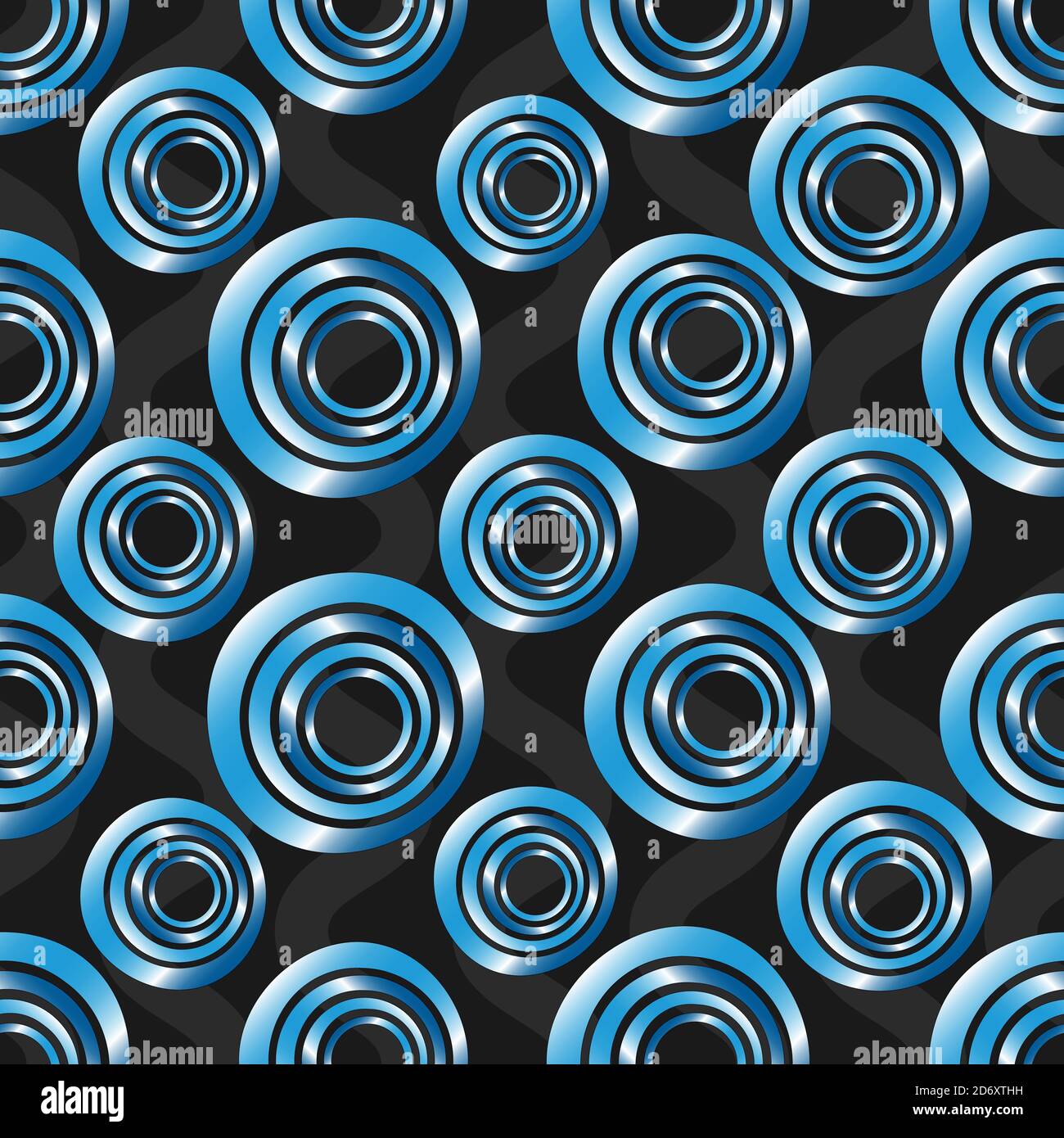 Seamless background of concentric circles in neon blue colors on black ...