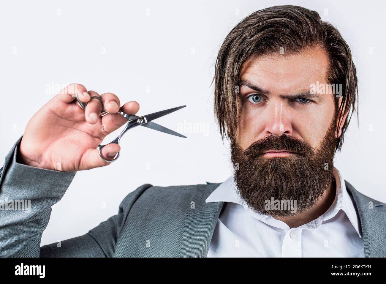Barber scissors. Vintage shaving. Male in