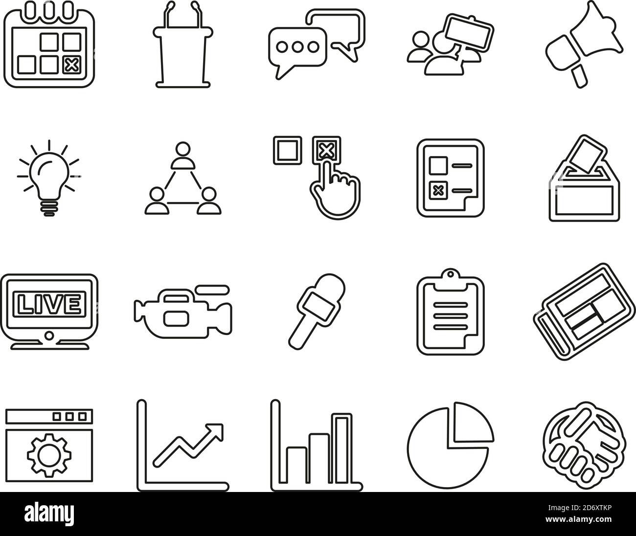 Elections Or Voting Icons Black & White Thin Line Set Big Stock Vector